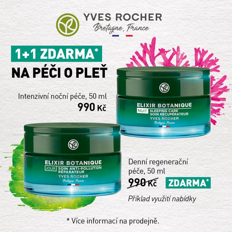 Využijte jedinečnou nabídku 1+1 zdarma na výrobky z péče o pleť od rostlinné kosmetiky Yves Rocher.